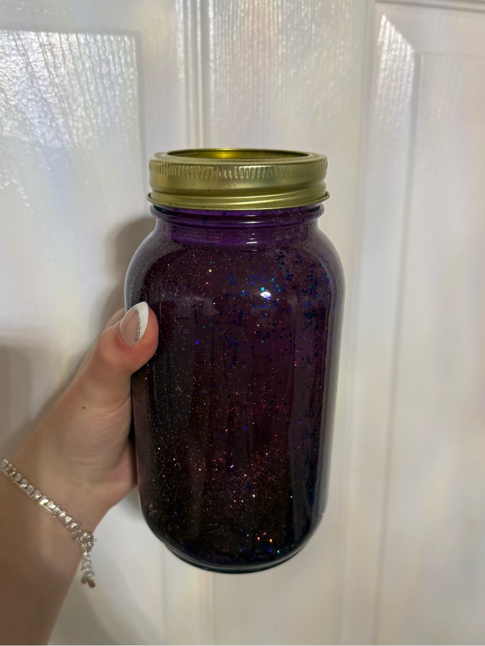 Handmade Purple Glass Mason Jar with Gold Lid - Decorative Home Accent